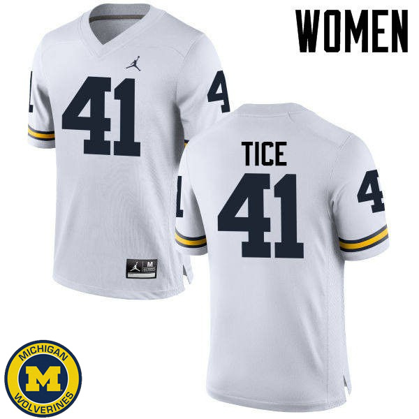 Women Michigan Wolverines #41 Ryan Tice White Football Jersey